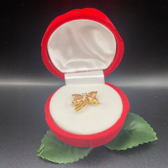 18K GE Gold Plated Dragonfly Ring Champagne CZ Size 7 Red Velvet Rose Gift Box - Picture 7 of 8